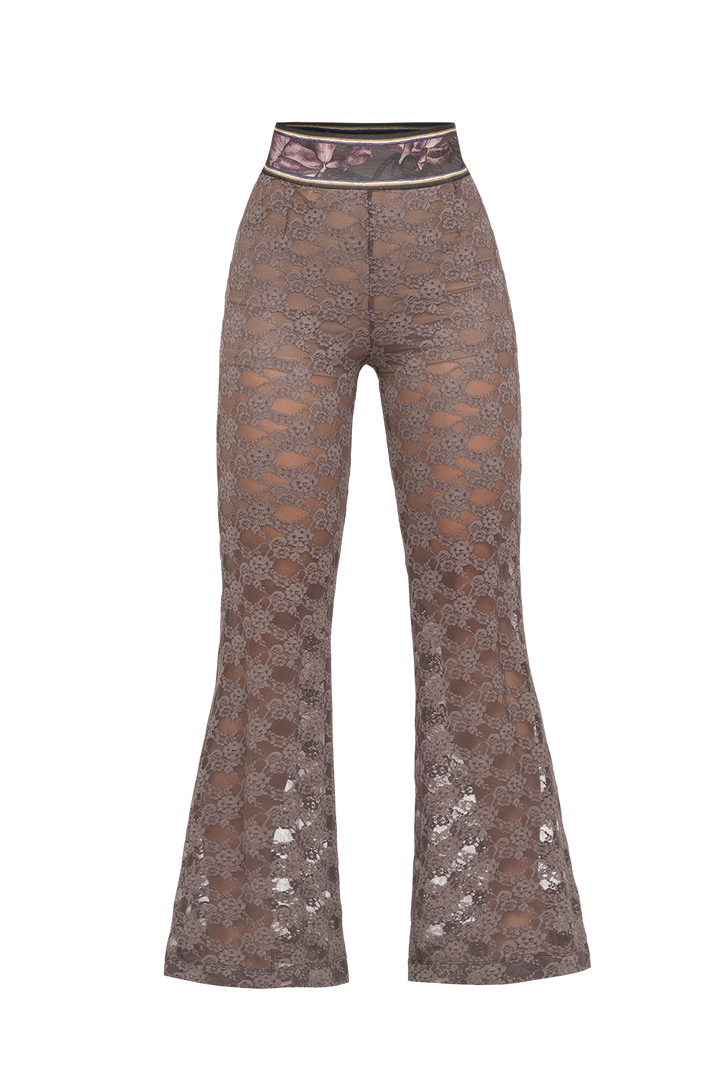 MOCHA LACE CHARLESTON PANTS WITH SEPARATE COTTON SHORTS LINING - ESSENTIALS JIORO ЧАРЛСТОН ПАНТАЛОН ОТ ДАНТЕЛА В МОКА С ОТДЕЛНИ ПАМУЧНИ ПАНТАЛОНКИ - ESSENTIALS JIORO