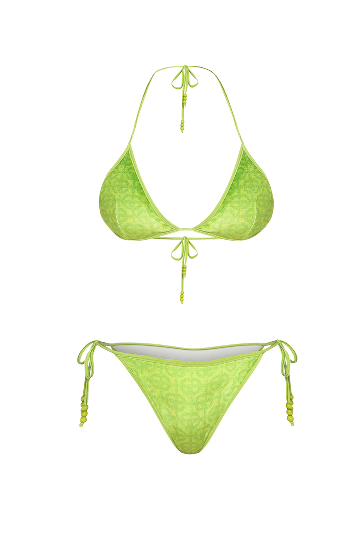 VELVET TRIANGLE TOP - ACID GREEN LOGO JIORO ГОРНИЩЕ ОТ КАДИФЕ ТИП ТРИЪГЪЛНИК – ACID GREEN LOGO JIORO