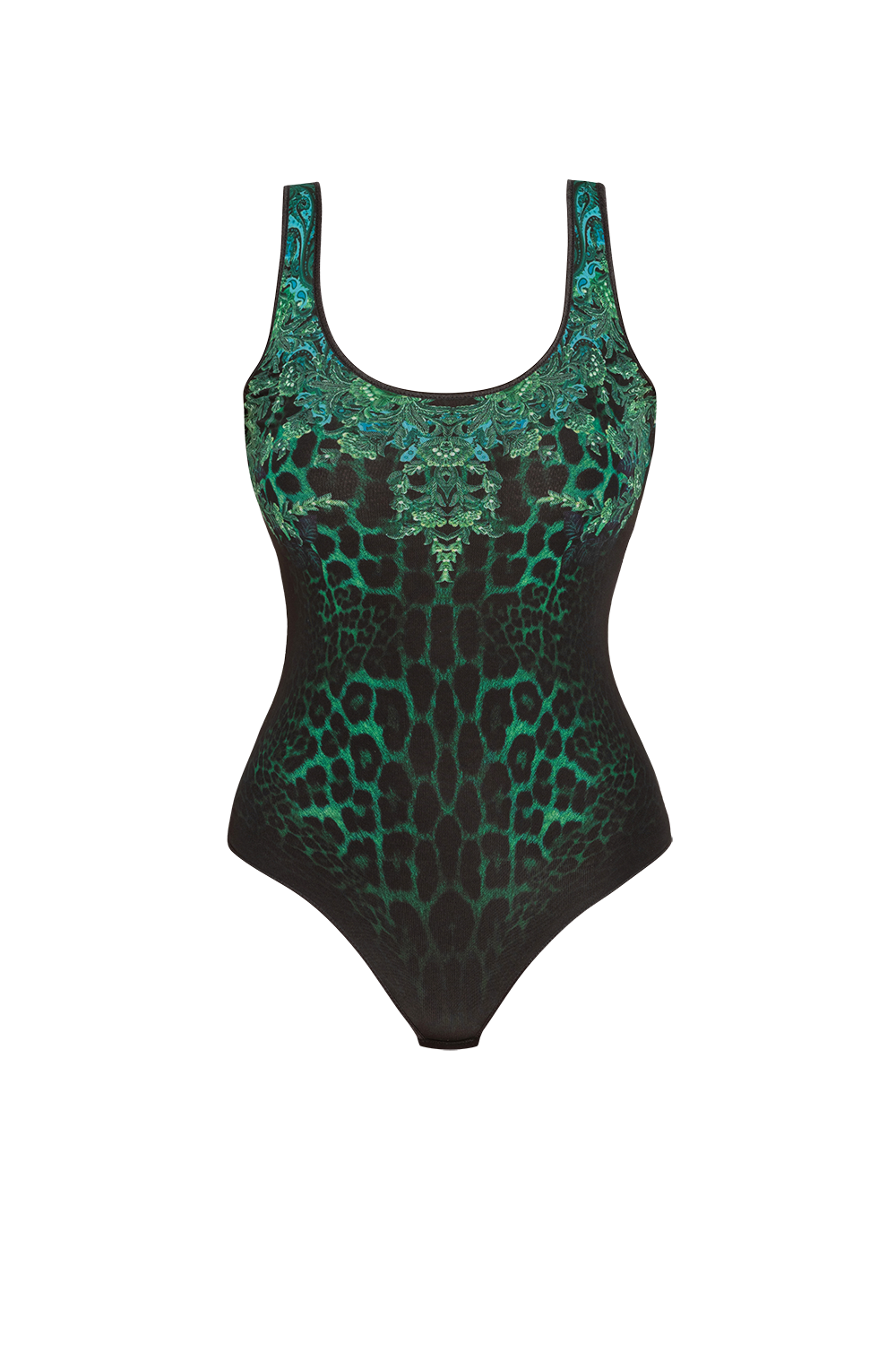 MESH BODYSUIT WITH DEEP SCOOP NECKLINE AND MODAL LINING - LEO NEON GREEN