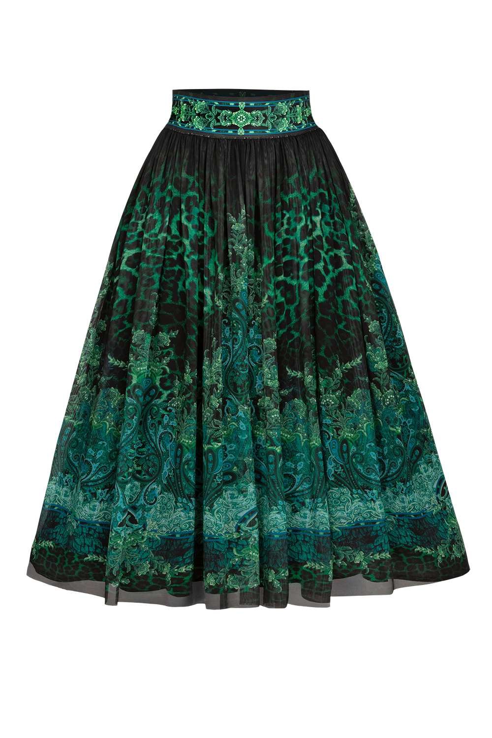 MESH SKIRT WITH ELASTIC WAIST AND VISCOSE LINING - LEO NEON GREEN