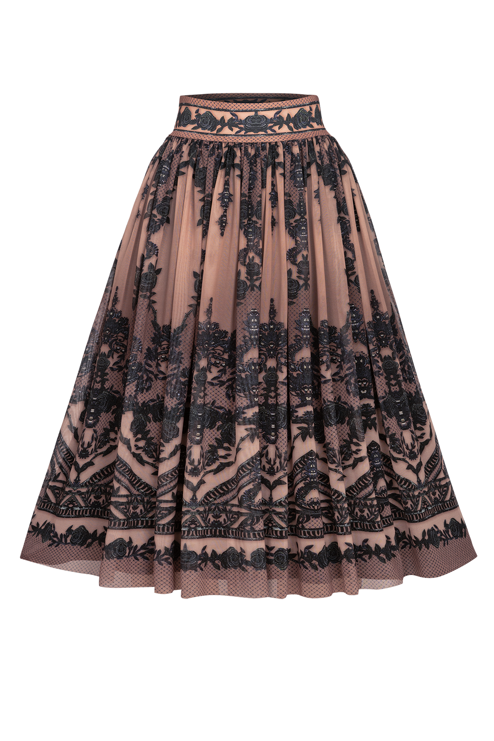 MESH SKIRT WITH ELASTIC WAIST AND VISCOSE LINING - GRAFFITI POWDER JIORO МИДИ ПОЛА ОТ МРЕЖА С ЕЛАСТИЧЕН КОЛАН И ПОДПЛАТА ОТ ВИСКОЗА - GRAFFITI POWDER JIORO