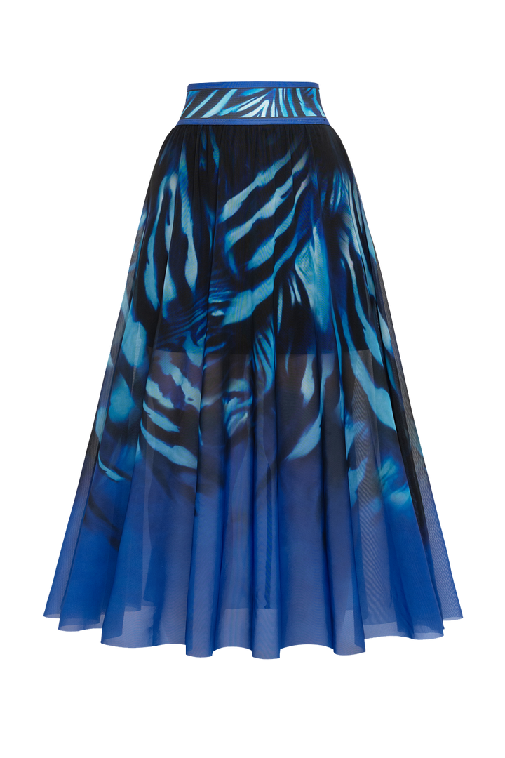 FLARED MESH SKIRT WITH MODAL LINING - SHADES OF BLUE