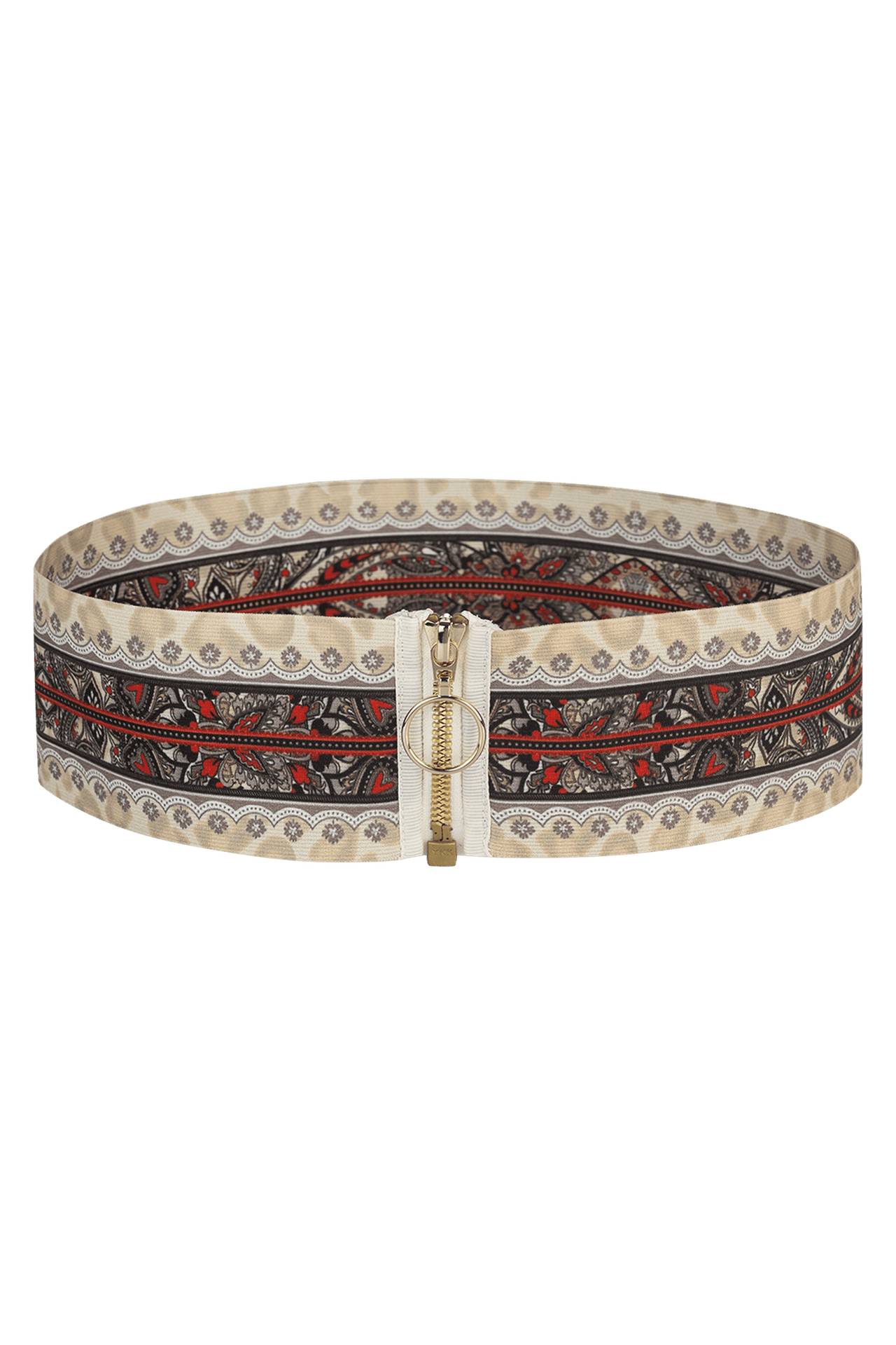 CEINTURE LARGE ET EXTENSIBLE AVEC FERMETURE ÉCLAIR – PAISLEY BEIGE