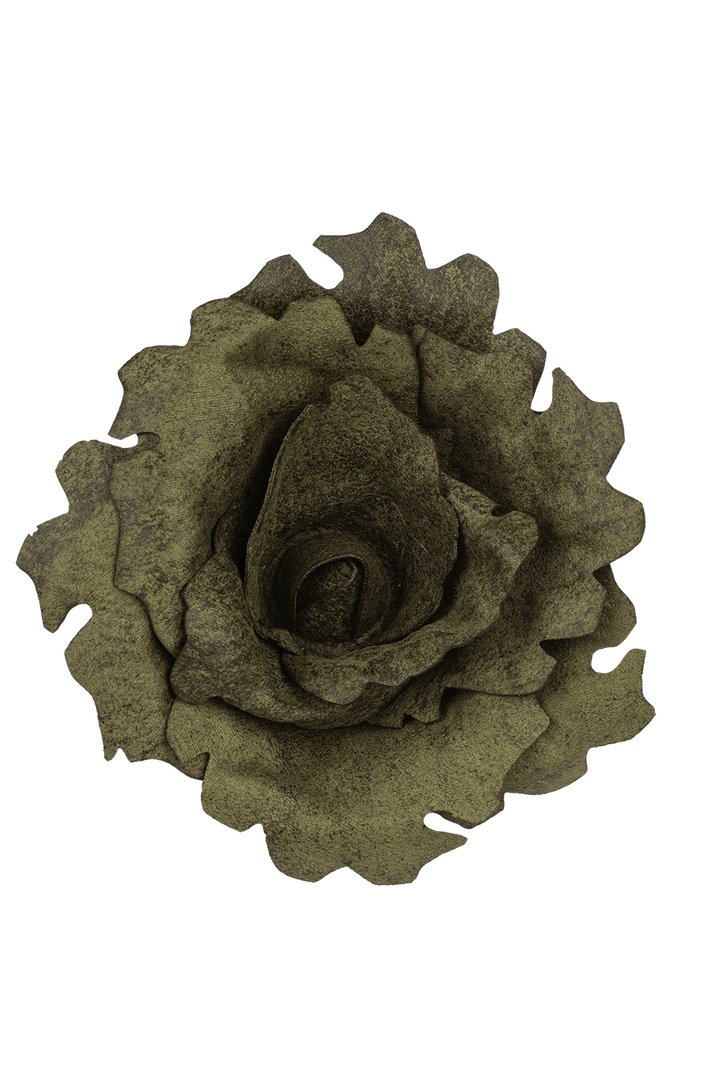 MEDIUM SUEDE-LOOK GREEN ROSE BROOCH - Fashion Roots