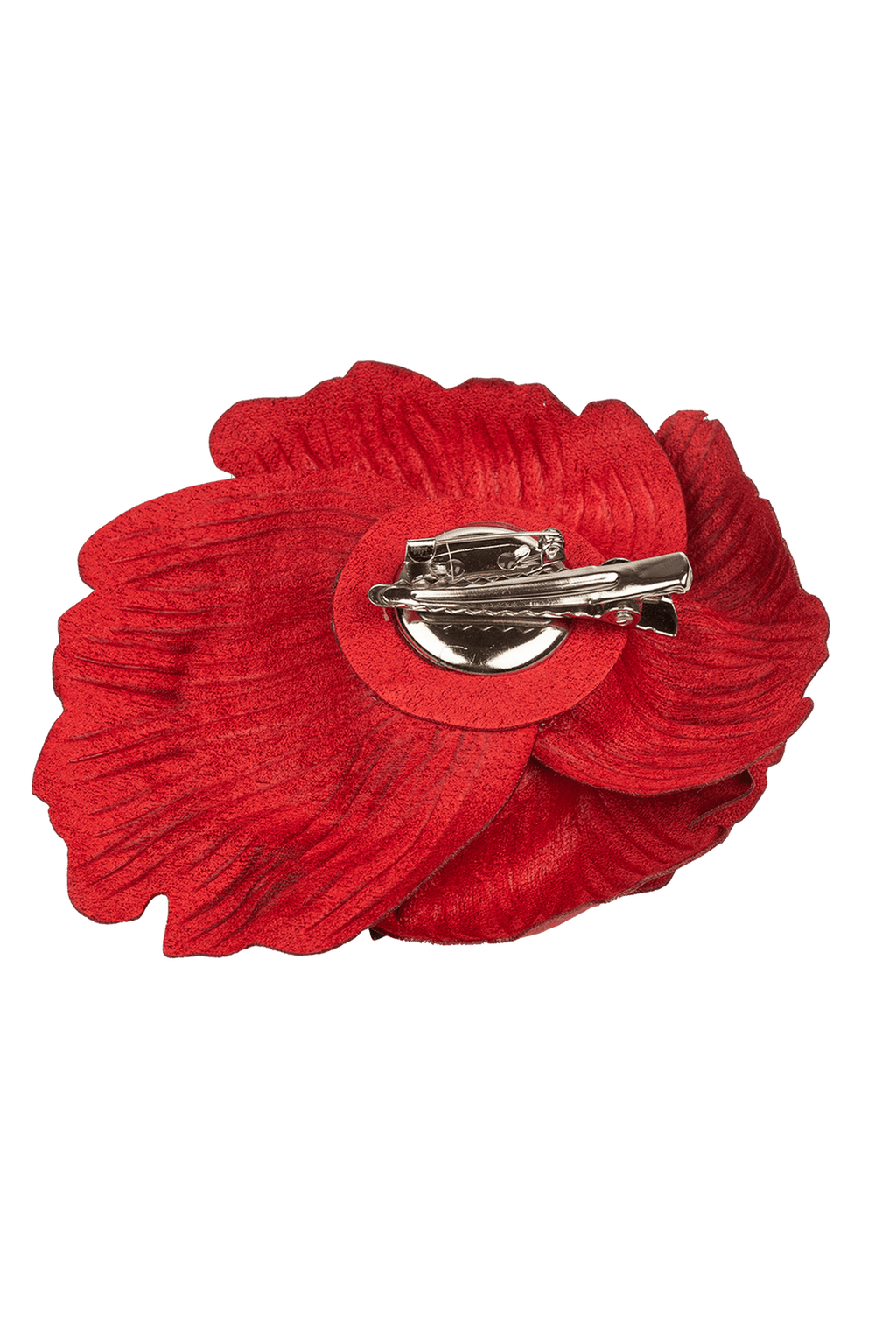 MEDIUM SUEDE-LOOK RED ROSE BROOCH JIORO РЪЧНО ИЗРАБОТЕНА БРОШКА ОТ ВЕЛУР СРЕДНО ЦВЕТЕ В ЧЕРВЕНО JIORO