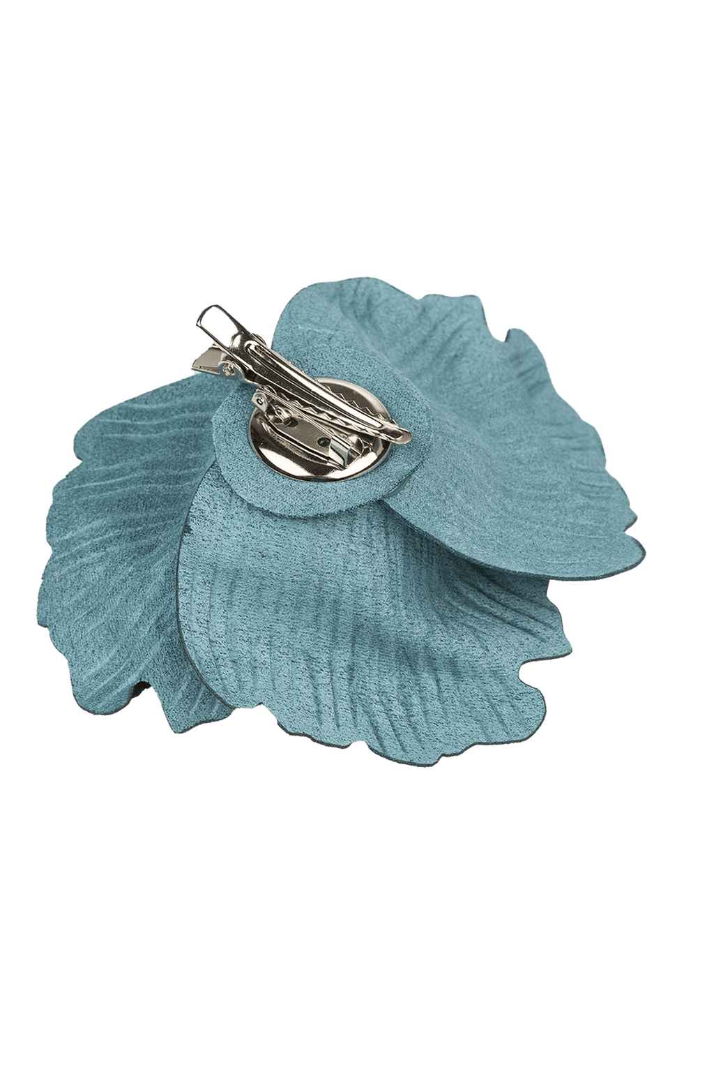 MEDIUM SUEDE-LOOK AZUR BLUE ROSE BROOCH JIORO РЪЧНО ИЗРАБОТЕНА БРОШКА ОТ ВЕЛУР СРЕДНО ЦВЕТЕ В АЗУРНО СИНЬО JIORO