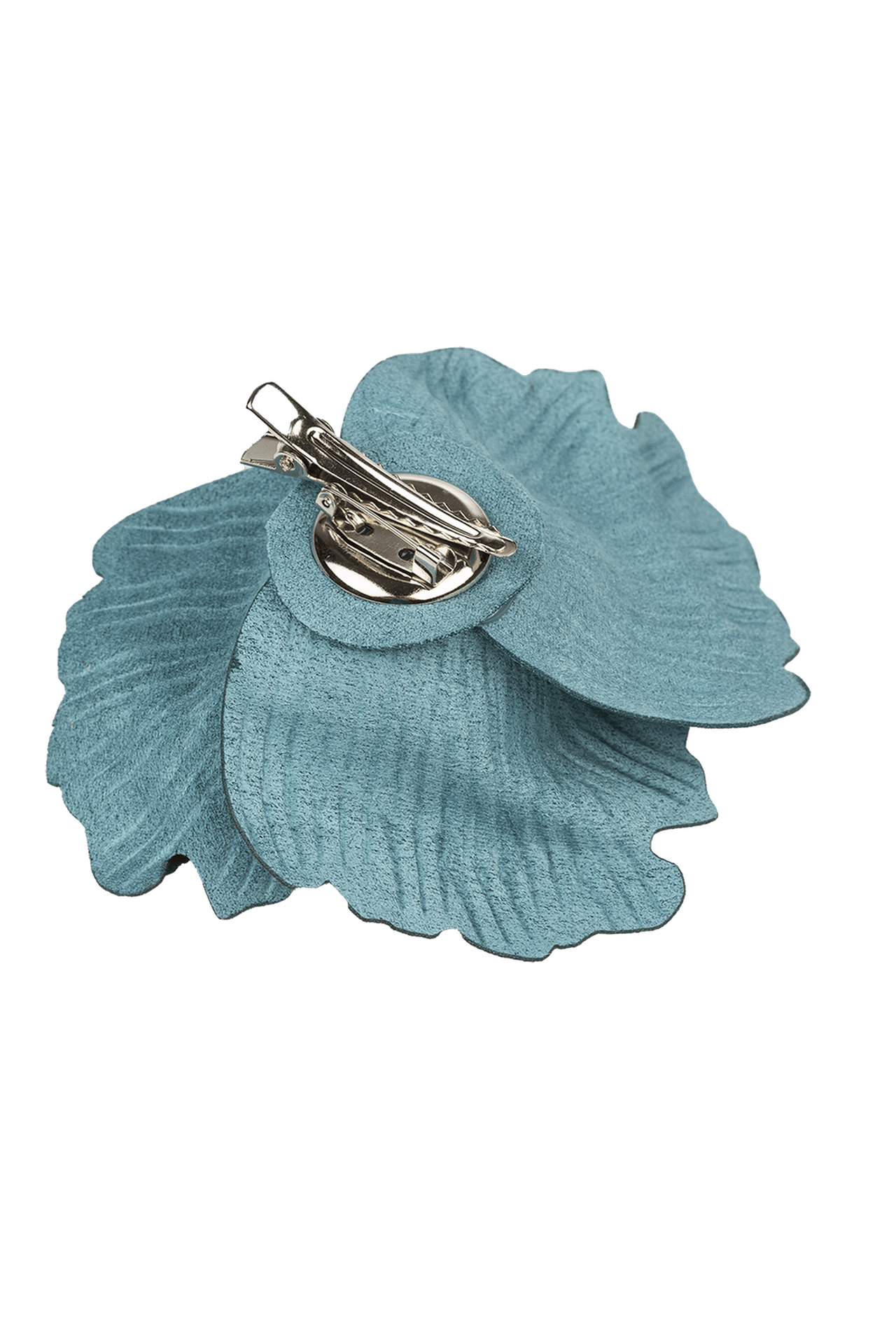 MEDIUM SUEDE-LOOK AZUR BLUE ROSE BROOCH JIORO РЪЧНО ИЗРАБОТЕНА БРОШКА ОТ ВЕЛУР СРЕДНО ЦВЕТЕ В АЗУРНО СИНЬО JIORO