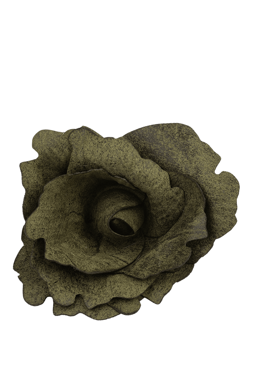 SMALL SUEDE-LOOK GREEN ROSE BROOCH