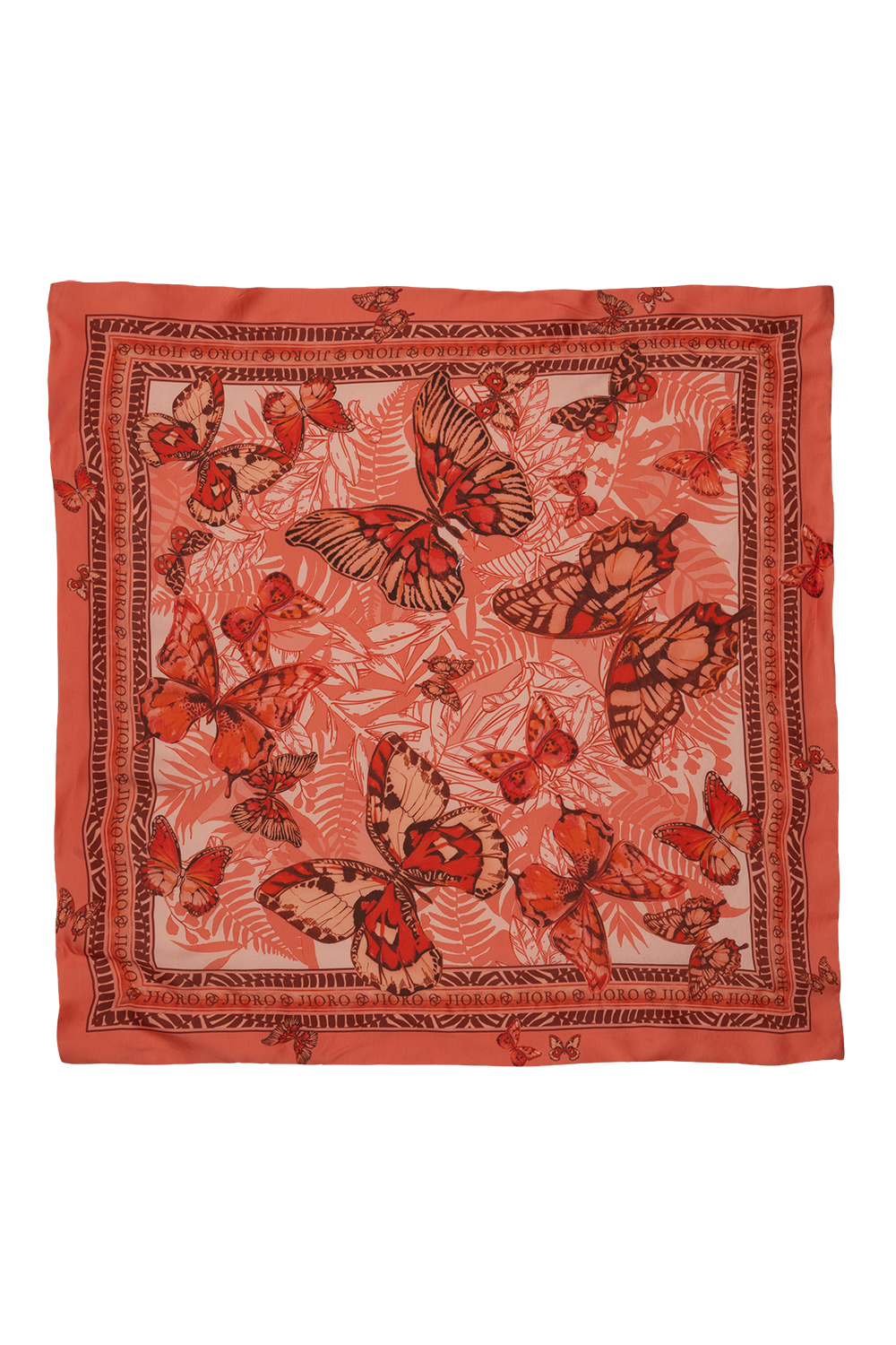SQUARE VISCOSE HEADSCARF - PAPAYA BUTTERFLIES JIORO КВАДРАТНА КЪРПА ЗА ГЛАВА ОТ ВИСКОЗА - PAPAYA BUTTERFLIES JIORO