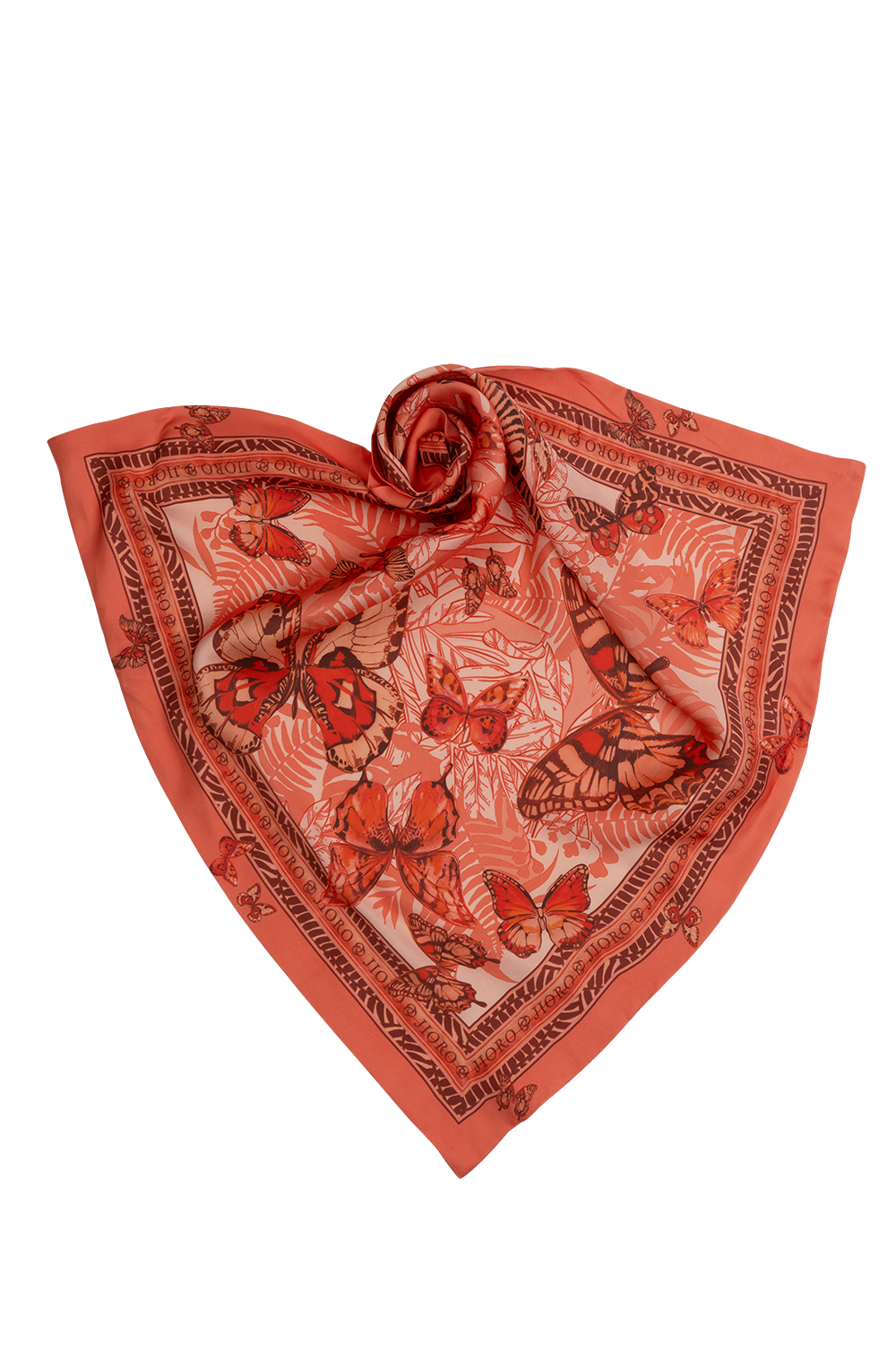 SQUARE VISCOSE HEADSCARF - PAPAYA BUTTERFLIES