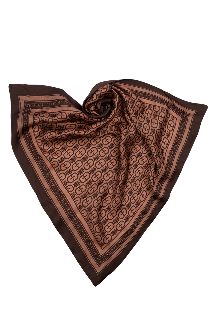 SQUARE VISCOSE HEADSCARF - MOCHA MOUSSE LOGO - Fashion Roots