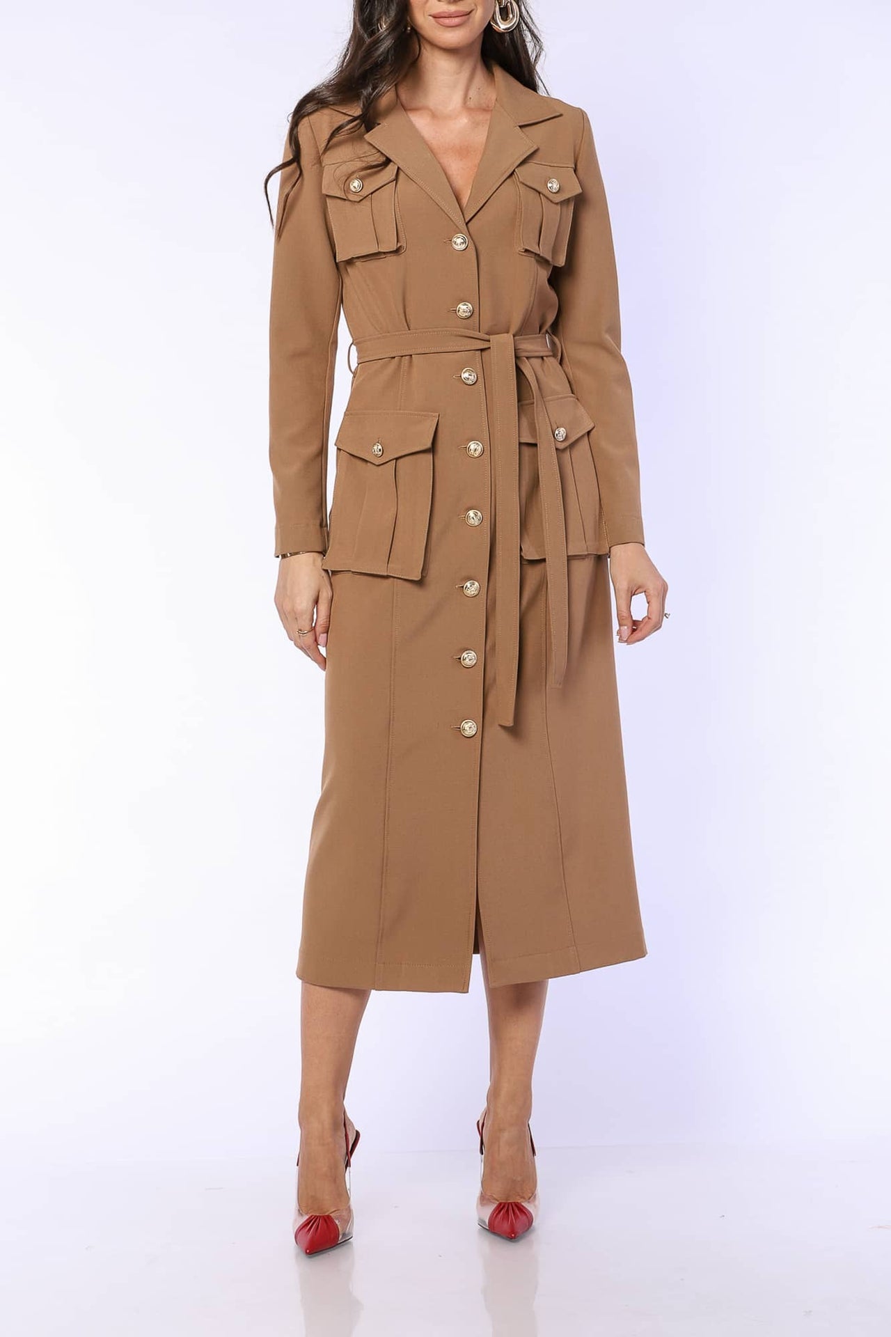 YVN BELTED BUTTON-UP DRESS