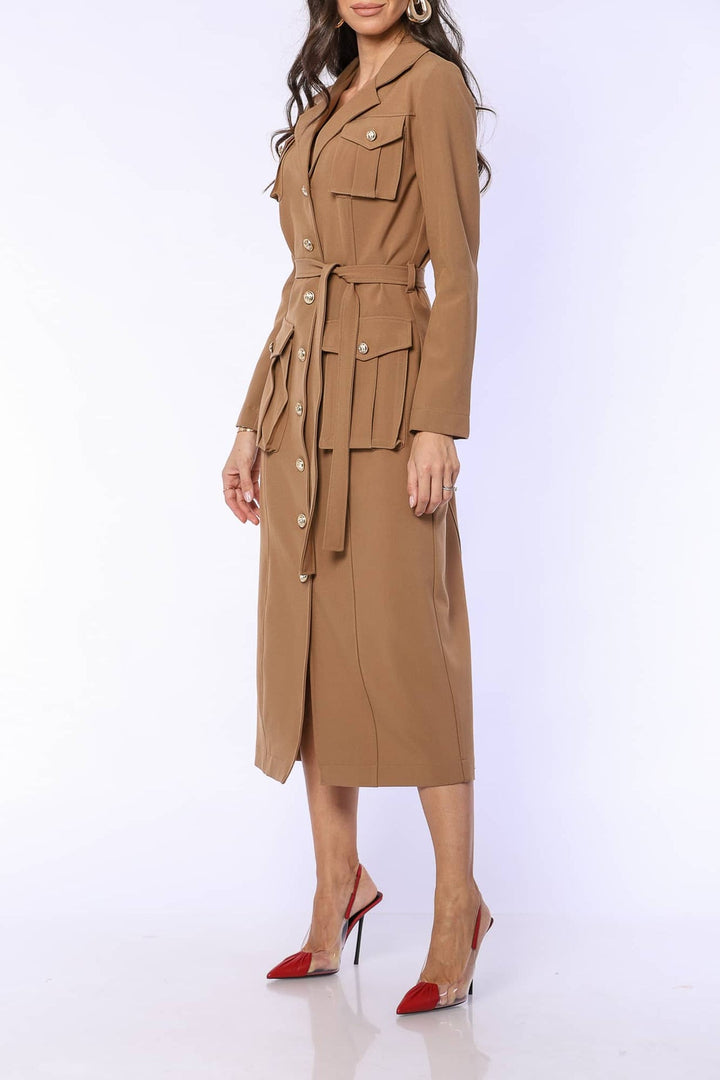 YVN BELTED BUTTON-UP DRESS - Fashion Roots