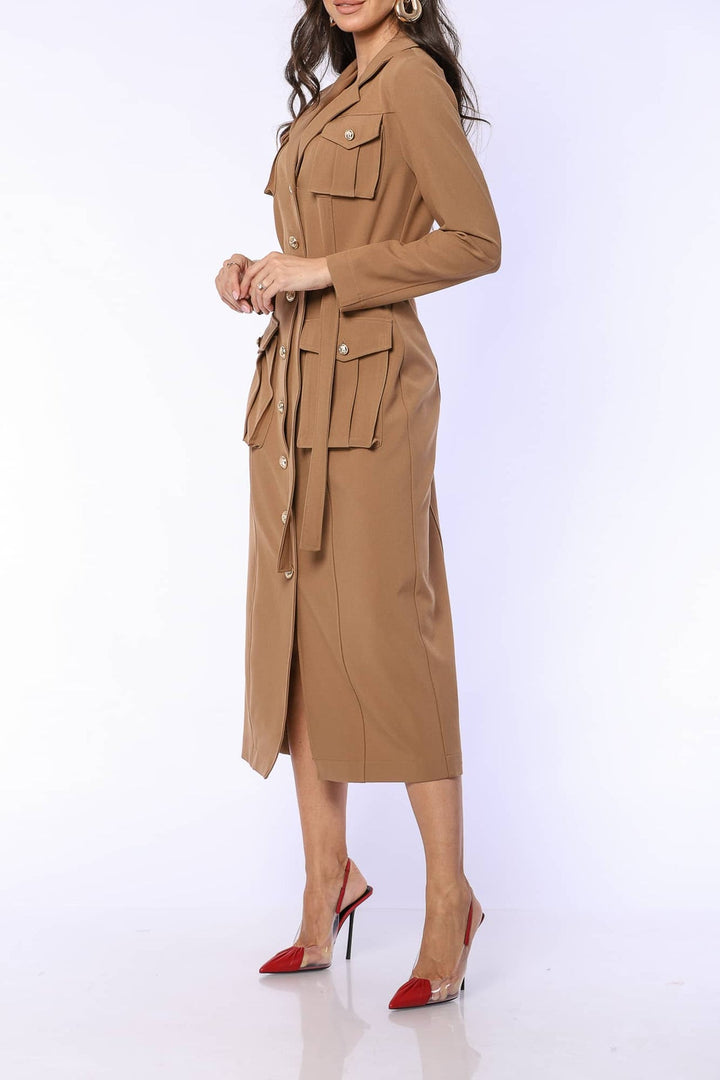 YVN BELTED BUTTON-UP DRESS - Fashion Roots