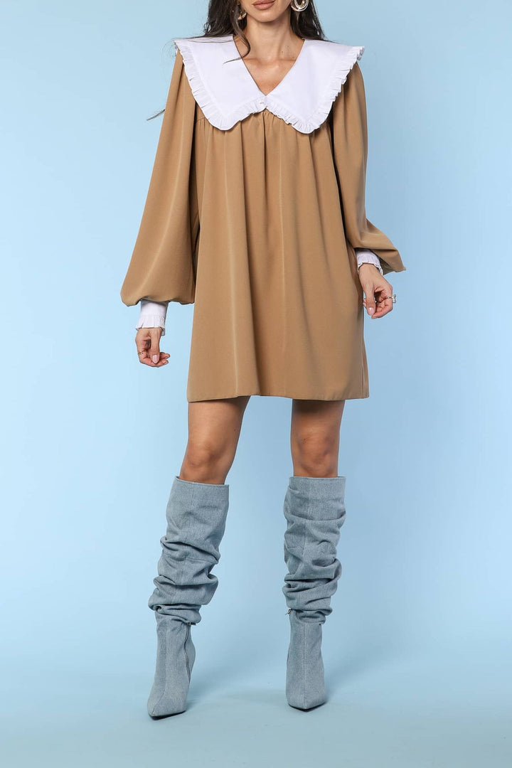 YVN SOPHISTICATED CONTRAST COLLAR MINI DRESS - Fashion Roots