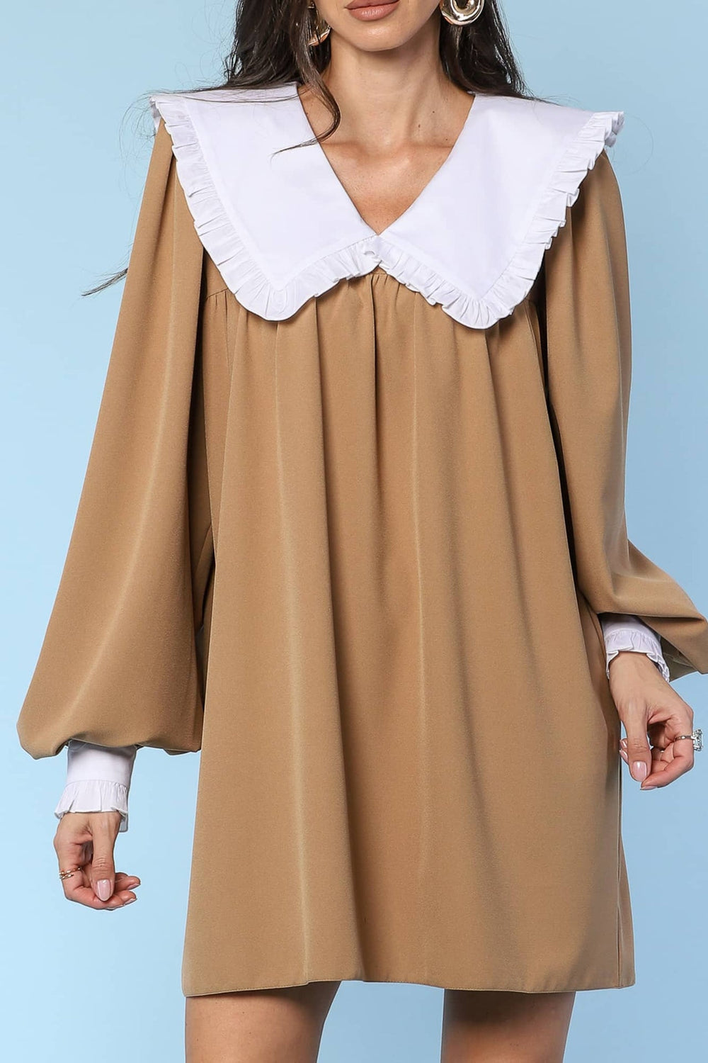 YVN SOPHISTICATED CONTRAST COLLAR MINI DRESS - Fashion Roots