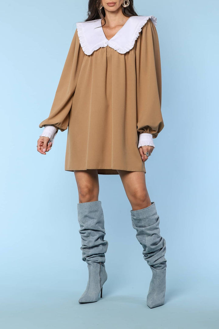 YVN SOPHISTICATED CONTRAST COLLAR MINI DRESS - Fashion Roots