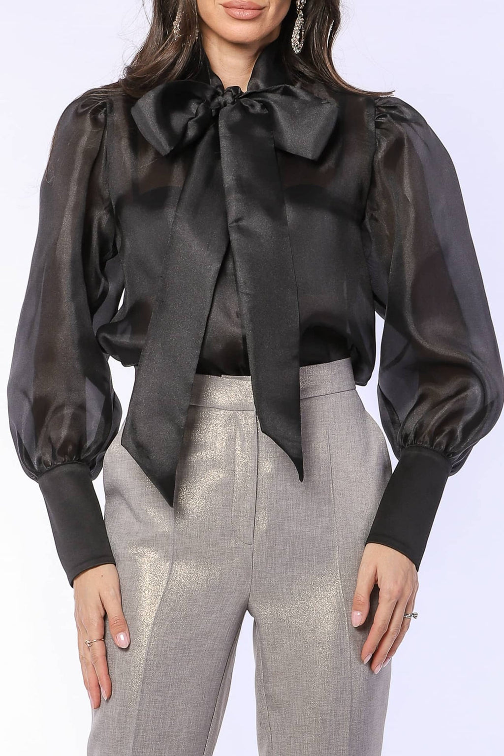 YVN ORGANZA VICTORIAN STYLE BOW SHIRT