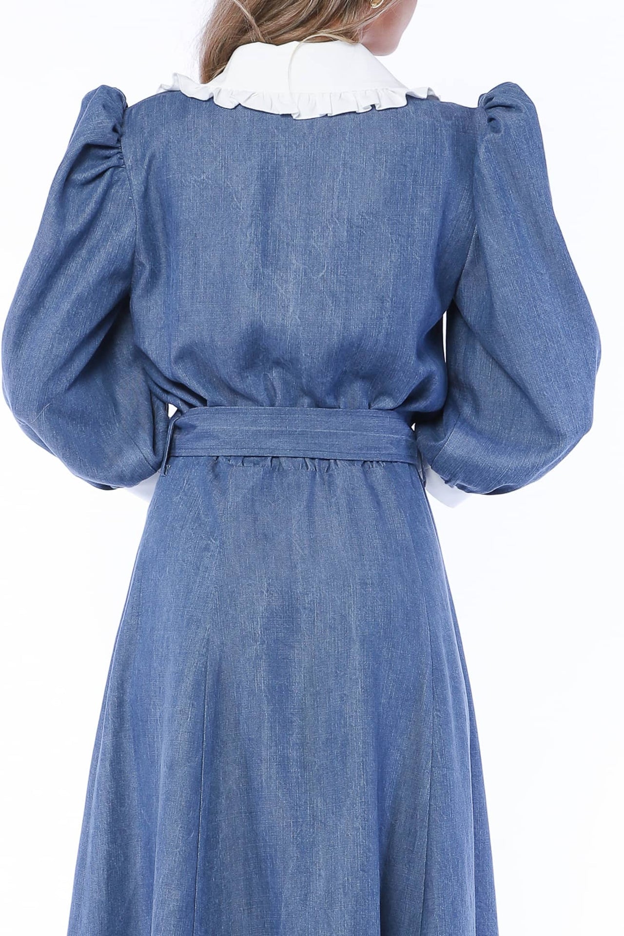 YVN MINI DRESS VIVID DENIM WITH VICTORIAN COLLAR