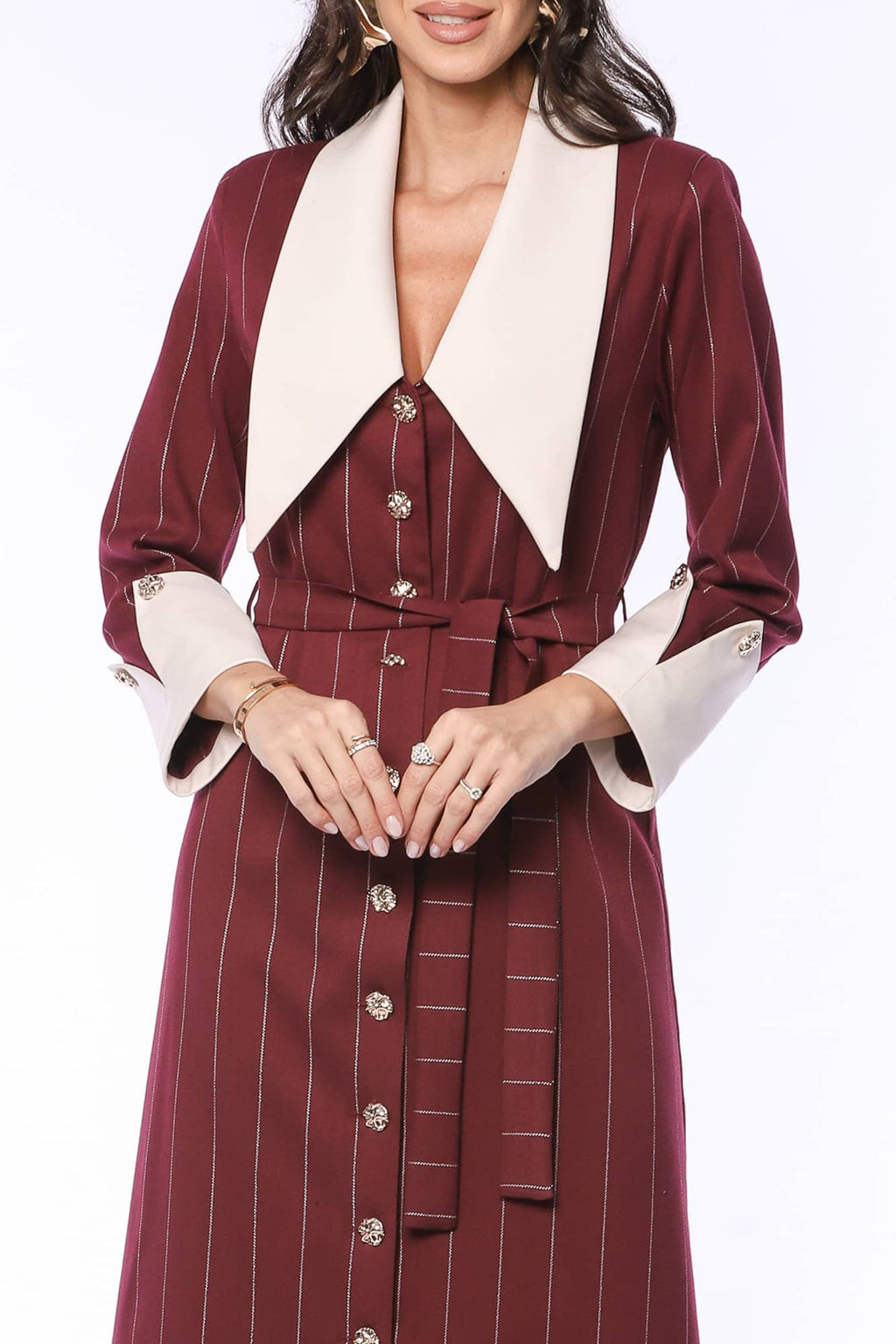 YVN Vintage Charm Pointed Collar Midi Dress