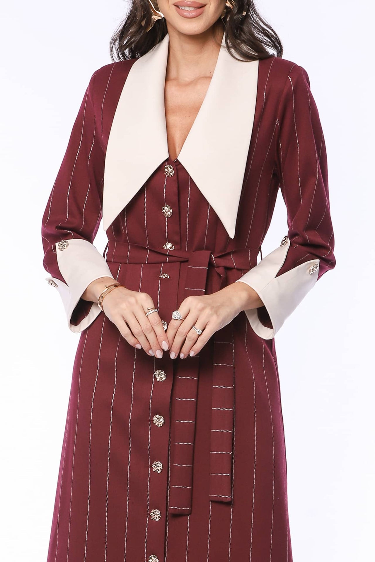 YVN Vintage Charm Pointed Collar Midi Dress