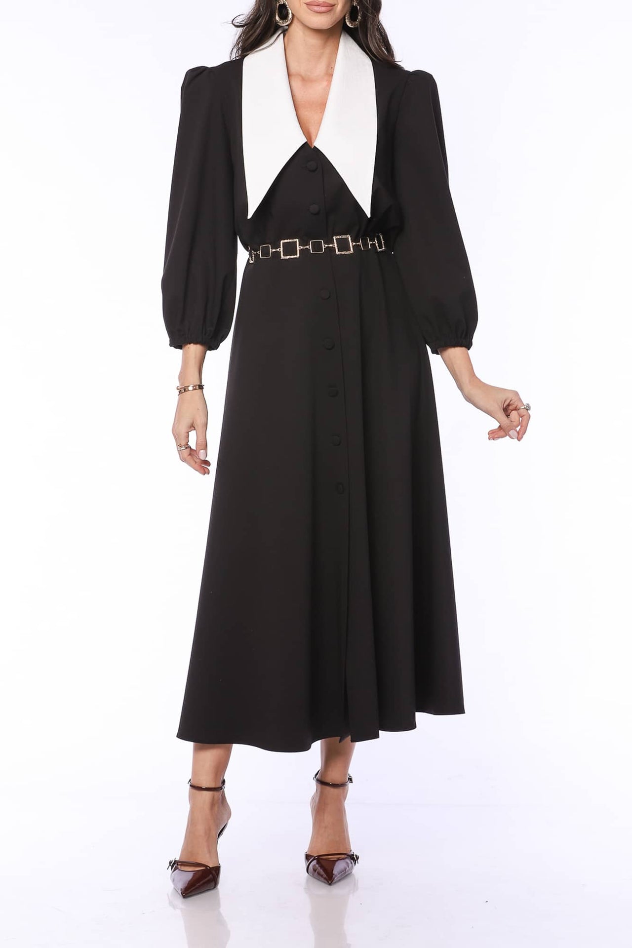 YVN Collared Retro Romance Midi Dress