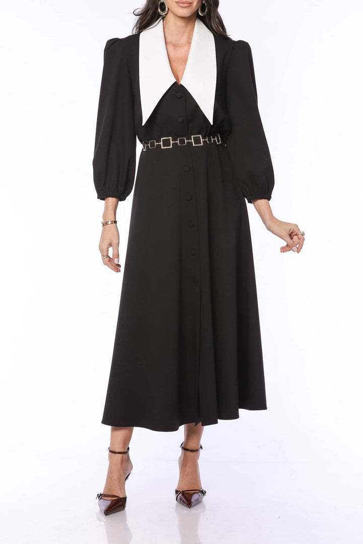 YVN Collared Retro Romance Midi Dress - Fashion Roots