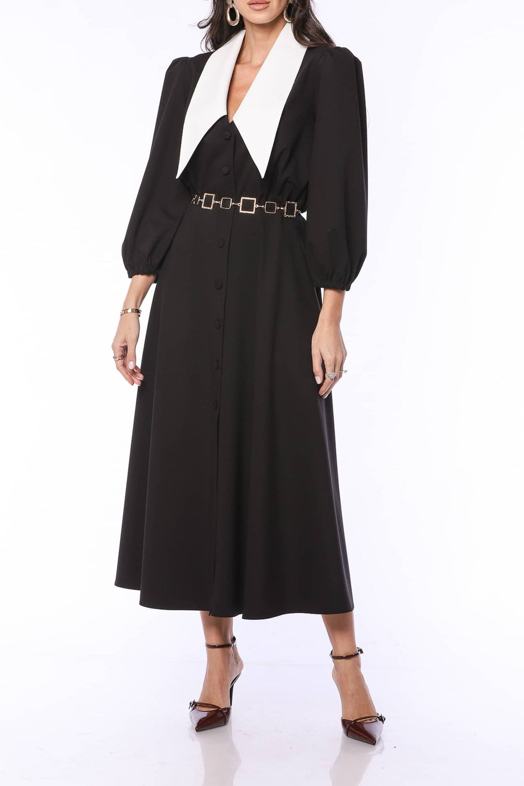 YVN Collared Retro Romance Midi Dress - Fashion Roots