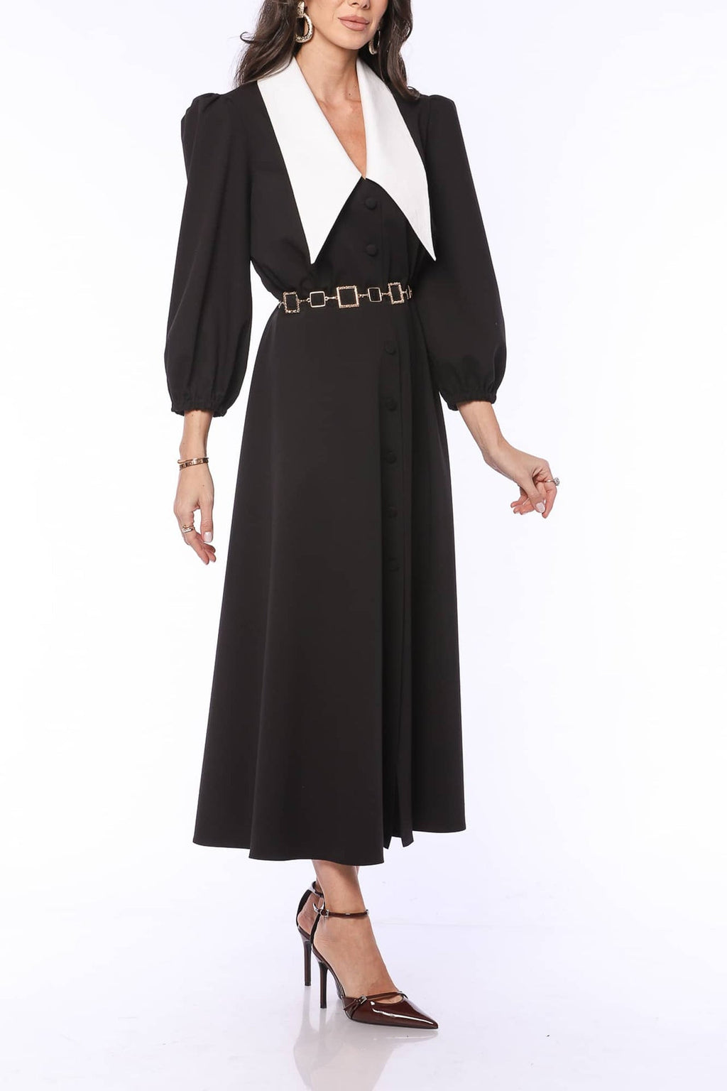 YVN Collared Retro Romance Midi Dress