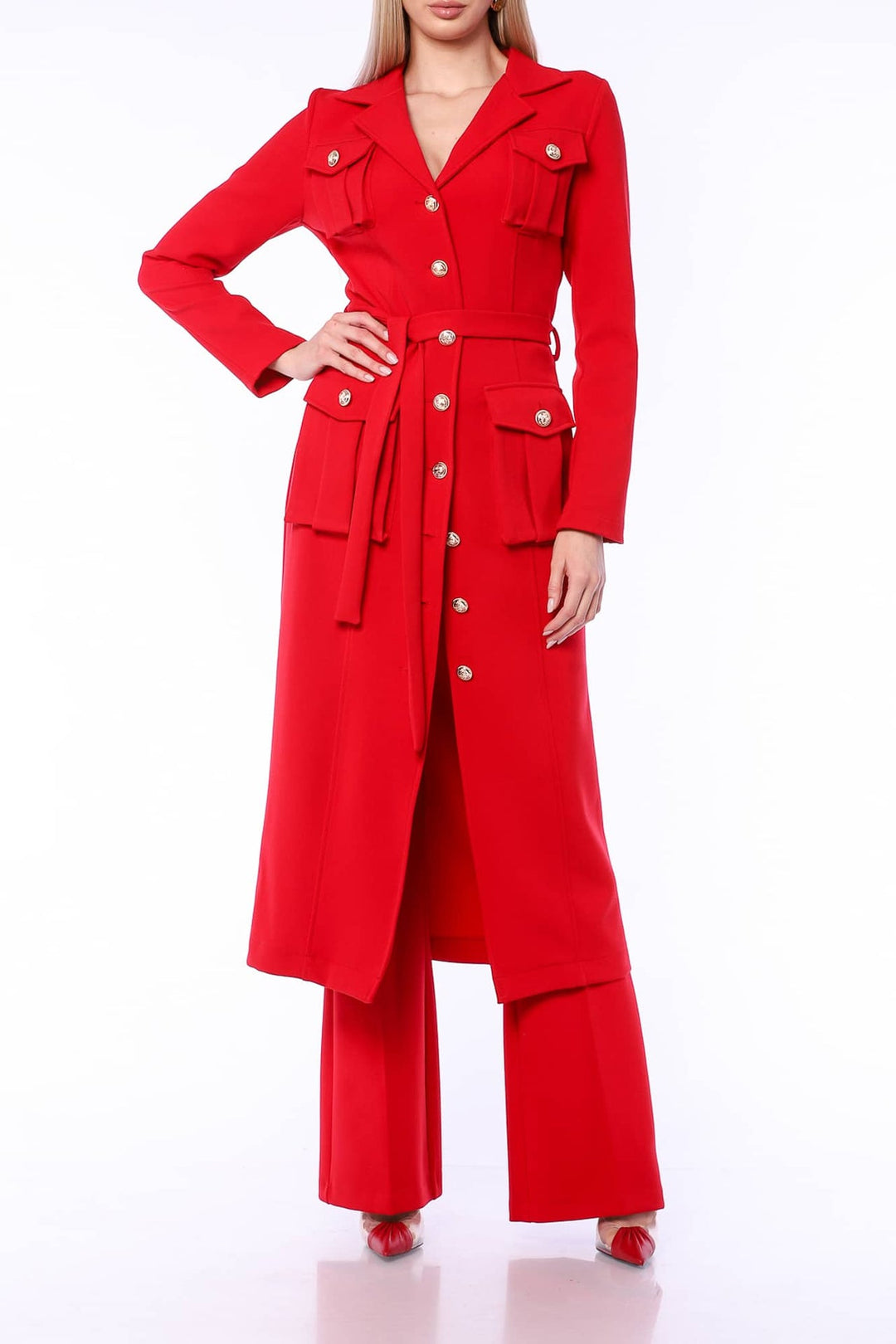 YVN RED GLAMOUR TRENCH COAT DRESS - Fashion Roots