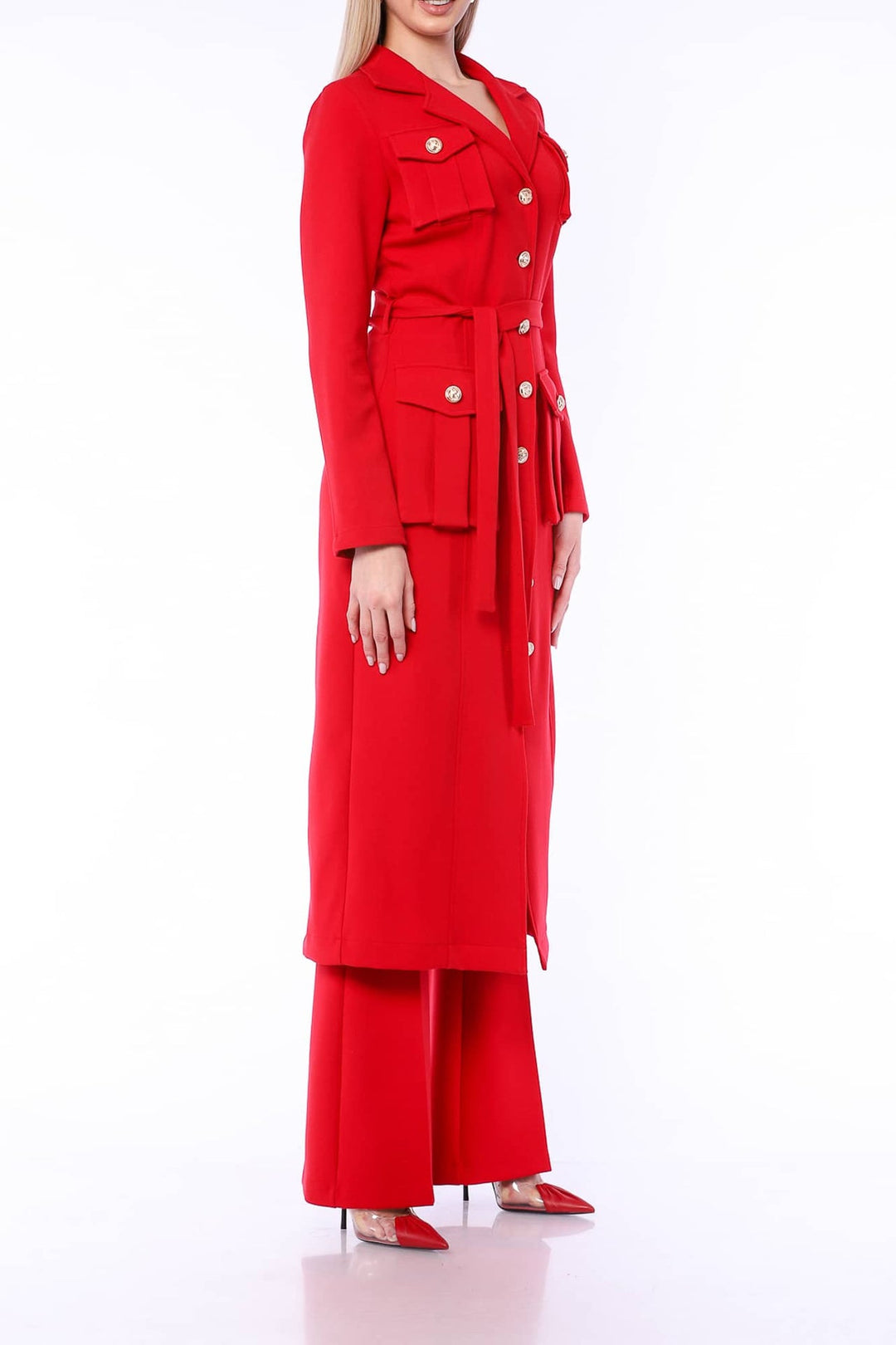 YVN RED GLAMOUR TRENCH COAT DRESS - Fashion Roots