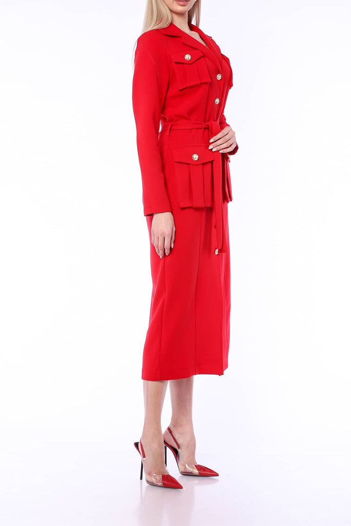 YVN RED GLAMOUR TRENCH COAT DRESS - Fashion Roots
